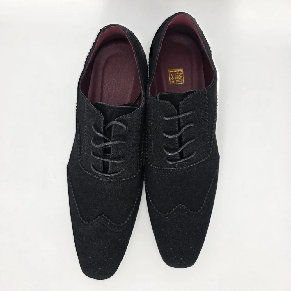 Unbranded Oxford Shoes Mens 46 Black Excellent Wingtip Brogue Faux Suede 13701